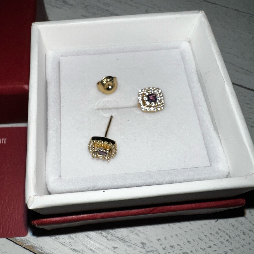 Aurate Gold and Purple Cushion-Cut Earrings like new - Picture 3 of 8